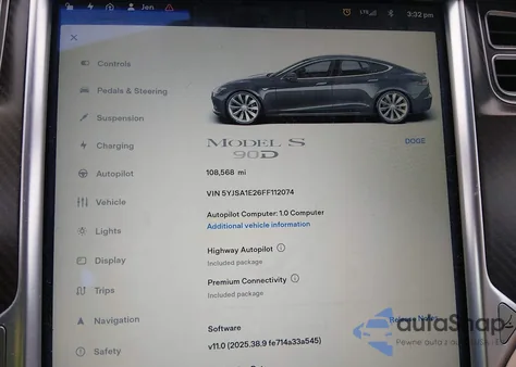 2015 Tesla Model S 70D/85D/P85D z USA, uszkodzony, nr VIN 5YJSA1E26FF112074